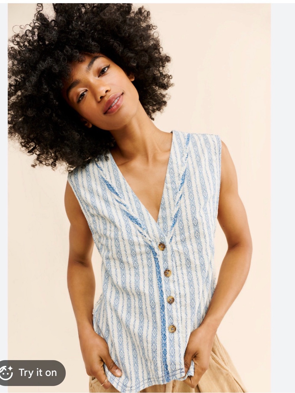 We The Free Blue & White Striped Button-Front Vest